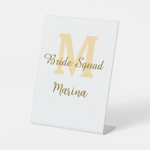 Braut-Squad-Monogramm goldene Brautparty einfach Sockelschild