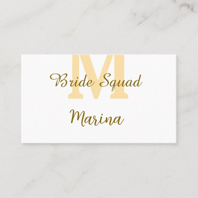 Braut-Squad-Monogramm goldene Brautparty einfach  Visitenkarte (Vorderseite)