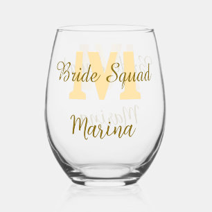 Braut-Squad-Monogramm goldene Brautparty einfach Weinglas Ohne Stiel