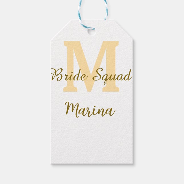 Braut-Squad-Monogramm goldene einfache Hochzeitsdu Geschenkanhänger (Vorderseite)