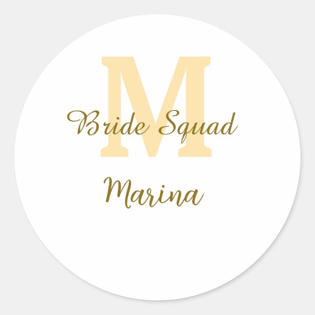 Braut Squad Monogramm goldene Hochzeit einfache  Runder Aufkleber (Vorderseite)