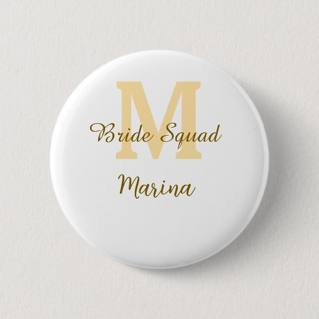 Braut-Squad-Monogramm goldene Hochzeitsparty einfa Button (Vorderseite)