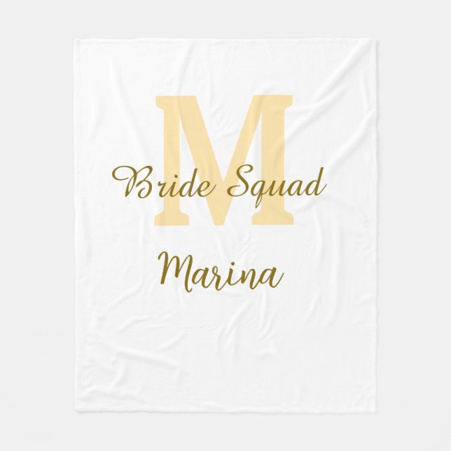 Braut-Squad-Monogramm goldene Hochzeitsparty einfa Fleecedecke (Vorderseite)