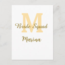Braut-Squad-Monogramm goldene Hochzeitsparty einfa Postkarte