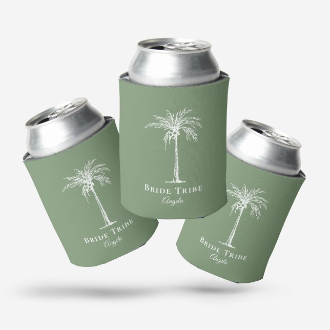 Braut Stamm Sage Green White Palm Tree Custom Dosenkühler (Bride Tribe Sage Green White Palm Tree Custom Can Cooler)