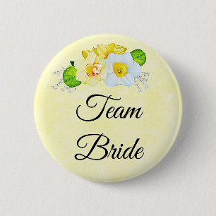 Braut-Team Gelbe Blumen Button