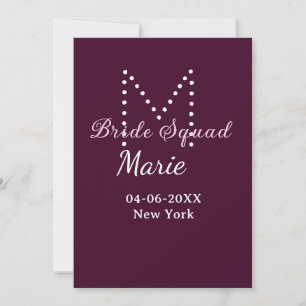 Braut-Team Name Monogramm Brautjungfer Mauve Einladung
