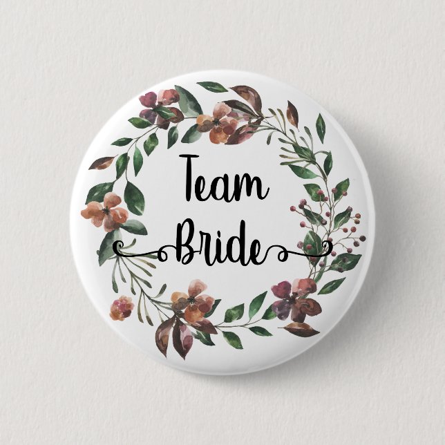 Braut-Team Wasserfarbe botanische burgunderrote Bl Button (Vorderseite)