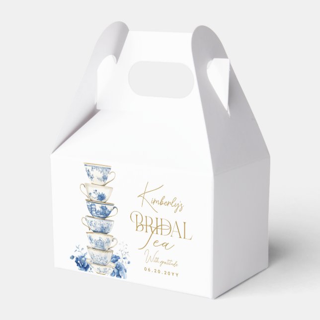 Braut-Teaparty Chinoiserie Blau Brautdusche Geschenkschachtel (Vorderseite)
