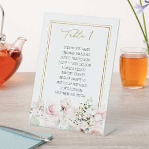 Braut-Tisch-Nummern-Sitzplan mit rosa Rosen Sockelschild