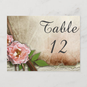 Braut-Tischnummernkarte mit Vintage-Rosen in Rosa Postkarte
