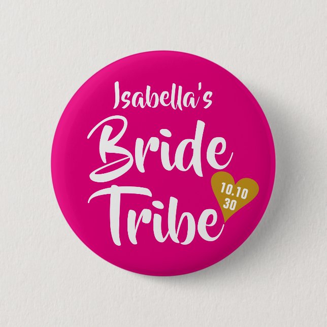 Braut Tribe Gold Datum Herz Personalisiert Button (Vorderseite)