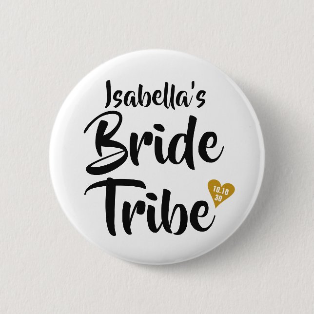 Braut Tribe Gold Datum Herz Personalisiert Button (Vorderseite)