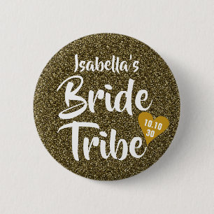 Braut Tribe Gold Datum Herz Personalisierter Glitt Button