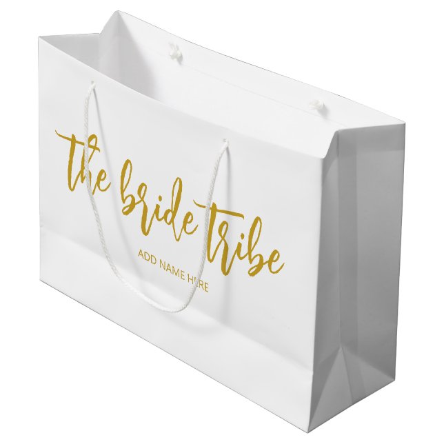 Braut Tribe Gold Weiß Hochzeit  Große Geschenktüte (Vorderseite Schrägansicht)