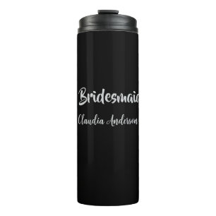 Braut-Truppe Brautjungfer Name Silber Schwarz Hoch Thermosbecher