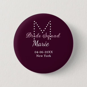 Braut-Truppe Name Monogramm Brautjungfer Mauve Button