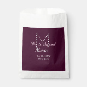 Braut-Truppe Name Monogramm Brautjungfer Mauve Geschenktütchen