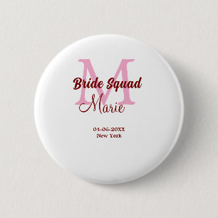 Braut-Truppe Name Monogramm Brautjungfer Pink Datu Button