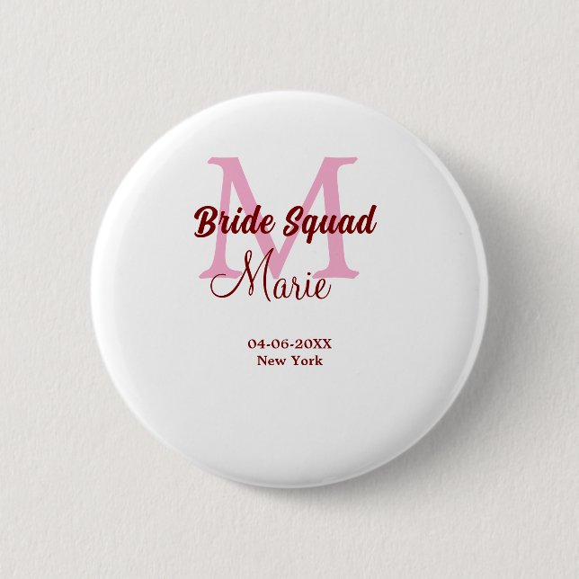 Braut-Truppe Name Monogramm Brautjungfer Pink Datu Button (Vorderseite)