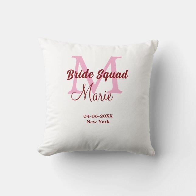 Braut-Truppe Name Monogramm Brautjungfer Pink Datu Kissen (Vorderseite)