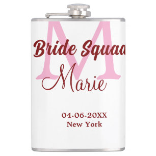 Braut-Truppe Name Monogramm Brautjungfer rosa Datu Flachmann
