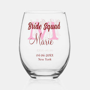 Braut-Truppe Namen-Monogramm Brautjungfer Pink Dat Weinglas Ohne Stiel