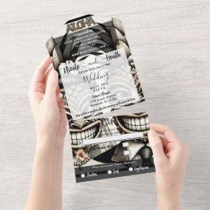 Braut und Bräutigam Aloha Ananas Tiki Kopf Hochzei All In One Einladung