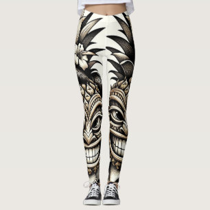Braut und Bräutigam Aloha Ananas Tiki Kopf Hochzei Leggings