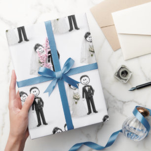 Braut und Bräutigam als Strichmännchen zur Hochzei Geschenkpapier