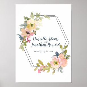 Braut und Bräutigam Aquarell Geometrische Blumen Poster