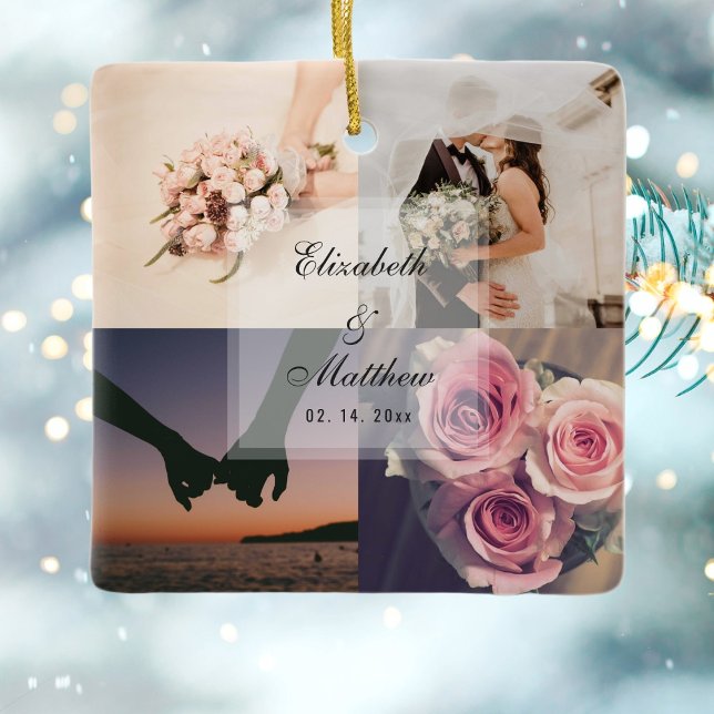 Braut und Bräutigam-FotoCollage zum Hochzeitstag Keramikornament (Von Creator hochgeladen)