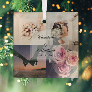 Braut und Bräutigam-FotoCollage zum Hochzeitstag Ornament Aus Glas