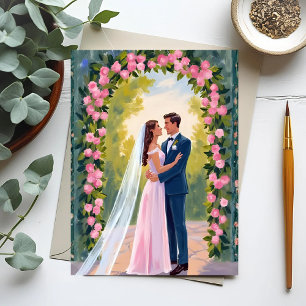 Braut- und Bräutigam-Gartenbogen   Florale Hochzei Postkarte