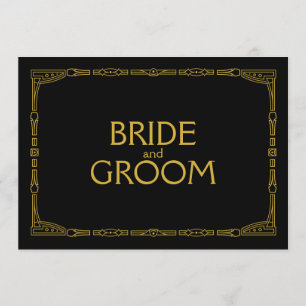 "Braut und Bräutigam" Goldene Art Deco Hochzeitsta Einladung