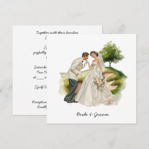 Braut und Bräutigam Golfer-Hochzeit auf dem Golfpl Einladung