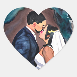 Braut und Bräutigam Hochzeitskuss Herz-Aufkleber
