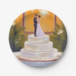 Braut und Bräutigam Hochzeitstorte Braune Wasserfa Pappteller