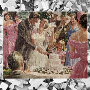 Braut und Bräutigam Hochzeitstorte schneiden Vinta Puzzle