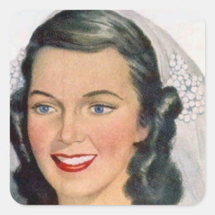 Braut und Bräutigam im Vintage-Stil Quadratischer Aufkleber