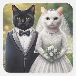 Braut und Bräutigam Katze Quadratischer Aufkleber