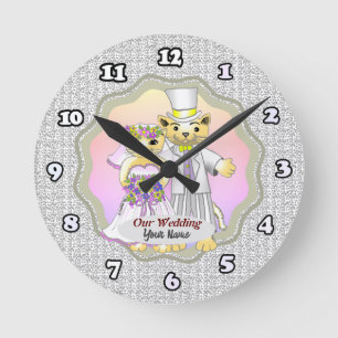 Braut und Bräutigam Katzen Hochzeit Runde Wanduhr
