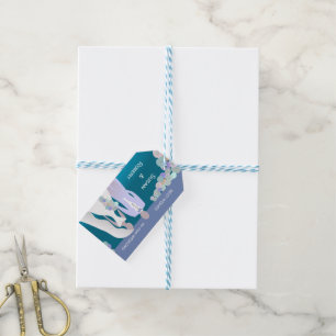 Braut und Bräutigam mit Blumen-Geschenkanhängern Geschenkanhänger