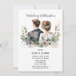 Braut und Bräutigam mit botanischer Floralhochzeit Einladung