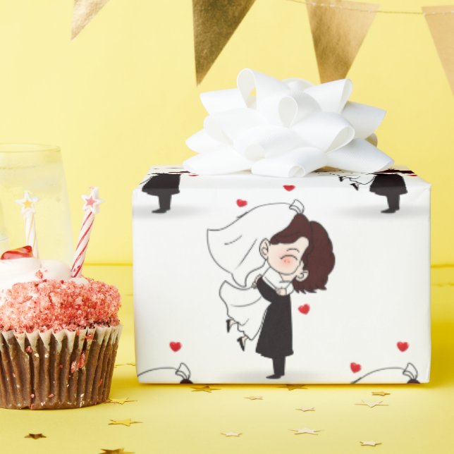 Braut und Bräutigam mit rotem Herzen Geschenkpapier (Geburtstagsparty)