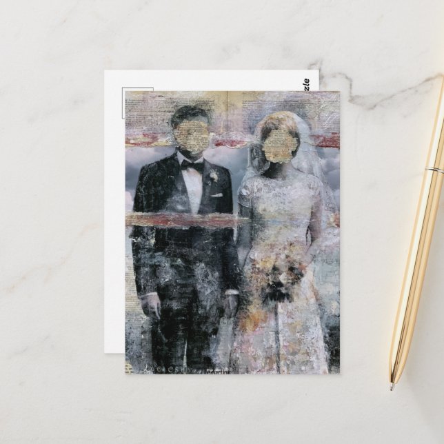 Braut und Bräutigam Mixed Media Collage Postkarte (Vorderseite/Rückseite Beispiel)