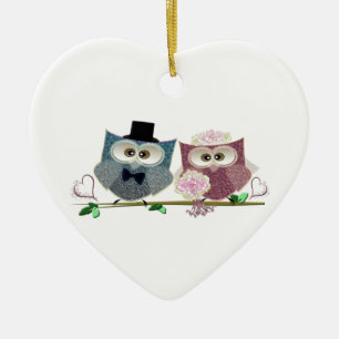Braut-und Bräutigam-niedliche Eulen-Kunst Keramik Ornament