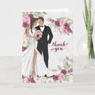 Braut und Bräutigam Pflaume Botanische Leere Hochz Dankeskarte