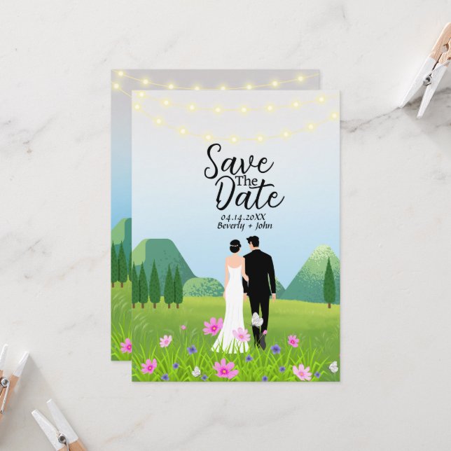 Braut und Bräutigam Save the Date Einladung Hochze (Vorderseite/Rückseite Beispiel)