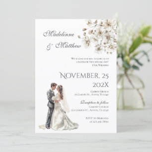Braut und Bräutigam Silhouette Florale Hochzeit Einladung